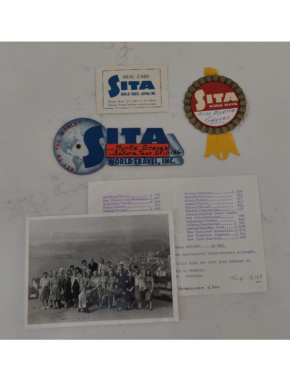 Vintage 1950s SITA World Travel Ephemera Lot Meal Card Name Badge Photo Key
